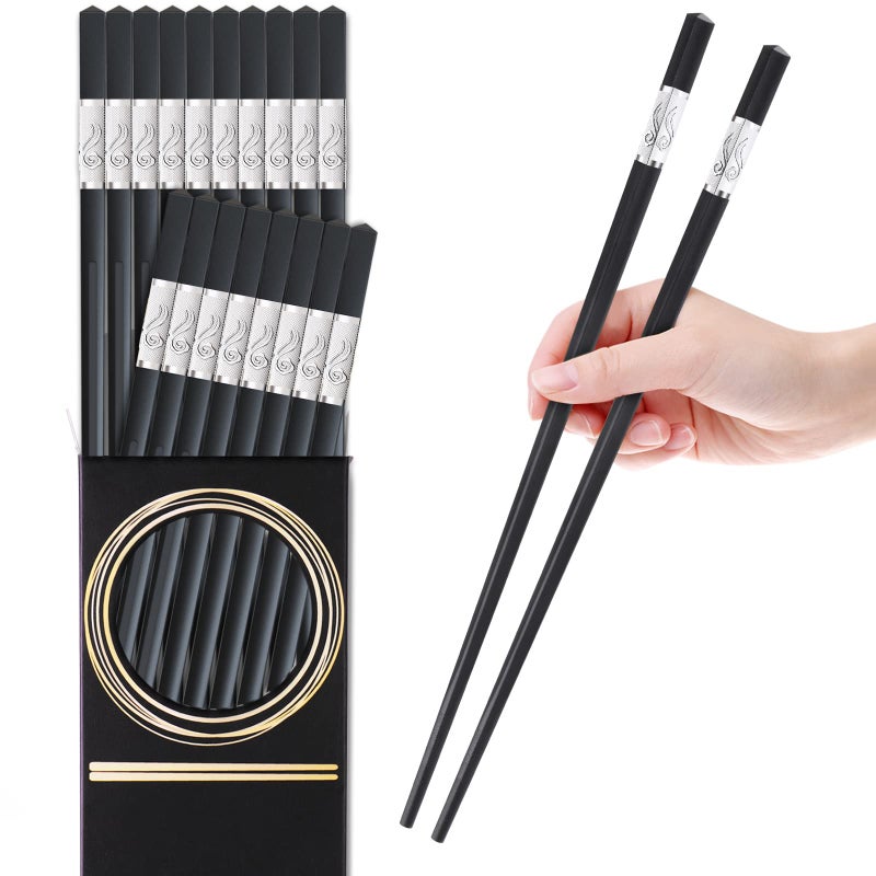 GLAMFIELDS 10 Pairs Fiberglass Chopsticks, GLAMFIELDS Reusable Chop sticks Dishwasher Safe, Non-slip, 9 1/2 inch (Silver) - Image 1